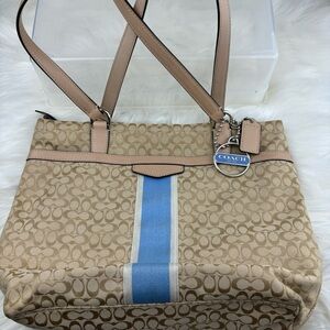 COACH SIGNATURE STRIPE TOTE SHOULDER BAG